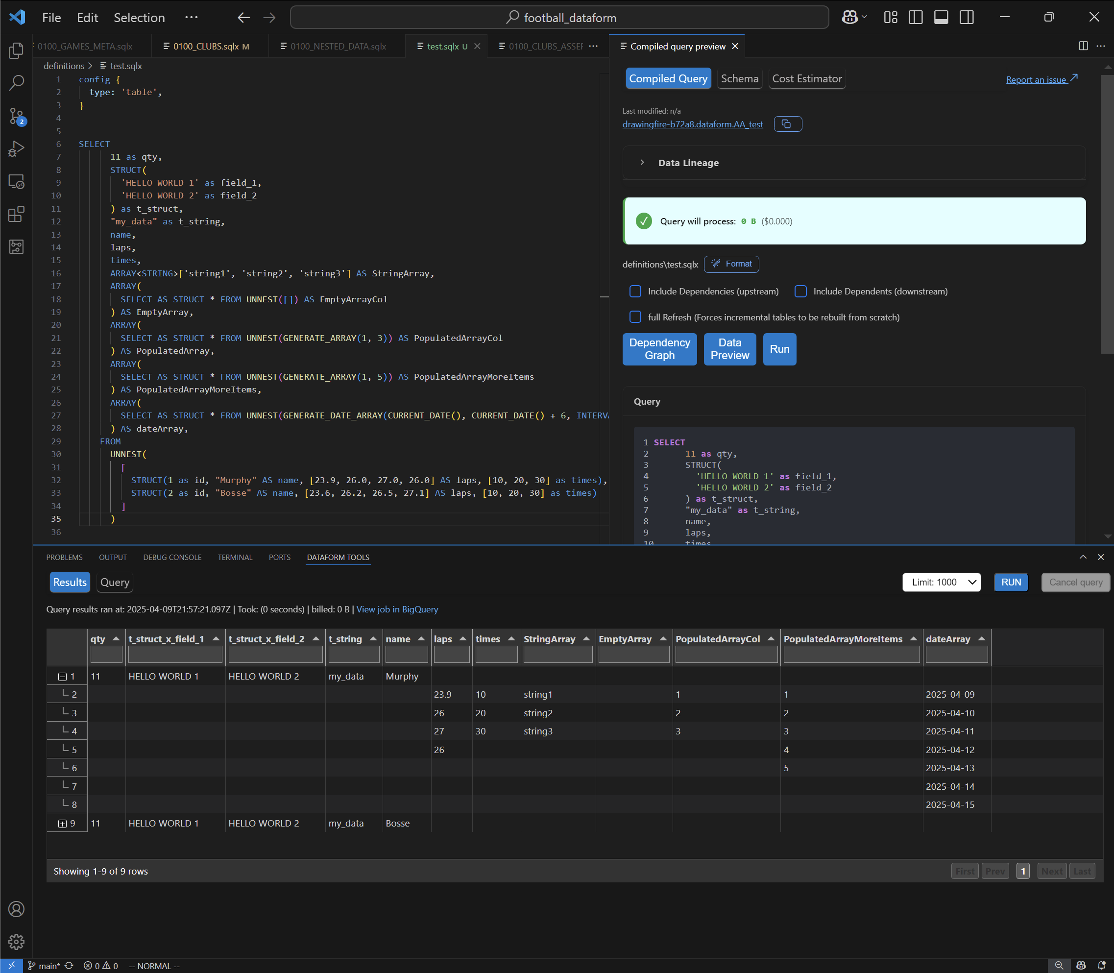 Preview query results demonstration